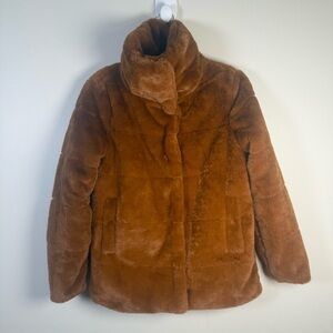 NVLT “Bunny” Faux Fur Puffer Jacket in Cognac Size XS NWT